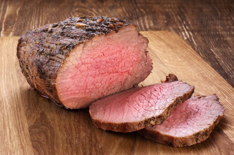 Roast beef on a wooden background vitals Shutterstock e1678400139316