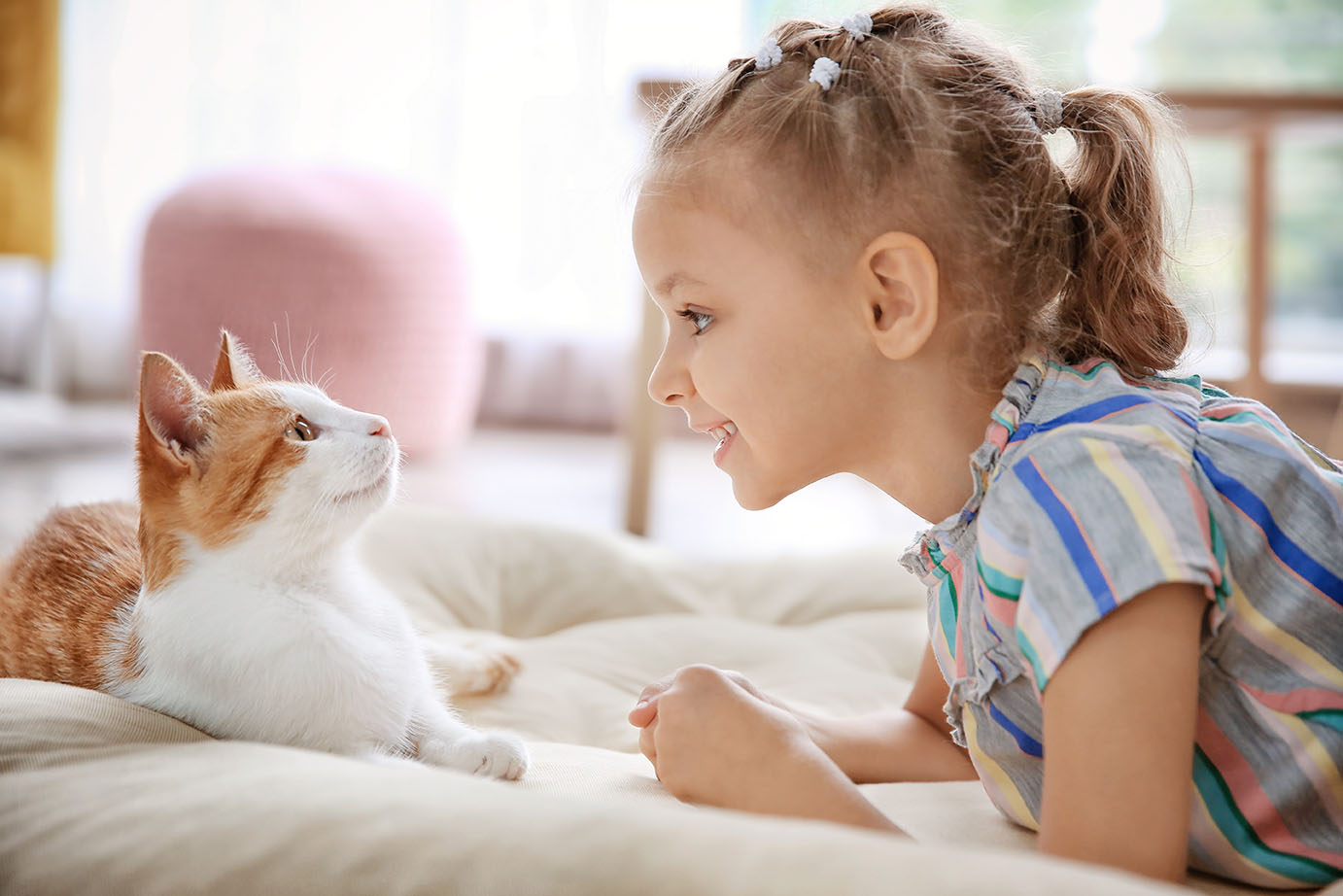 little girl talking to cat Africa Studio Shutterstock