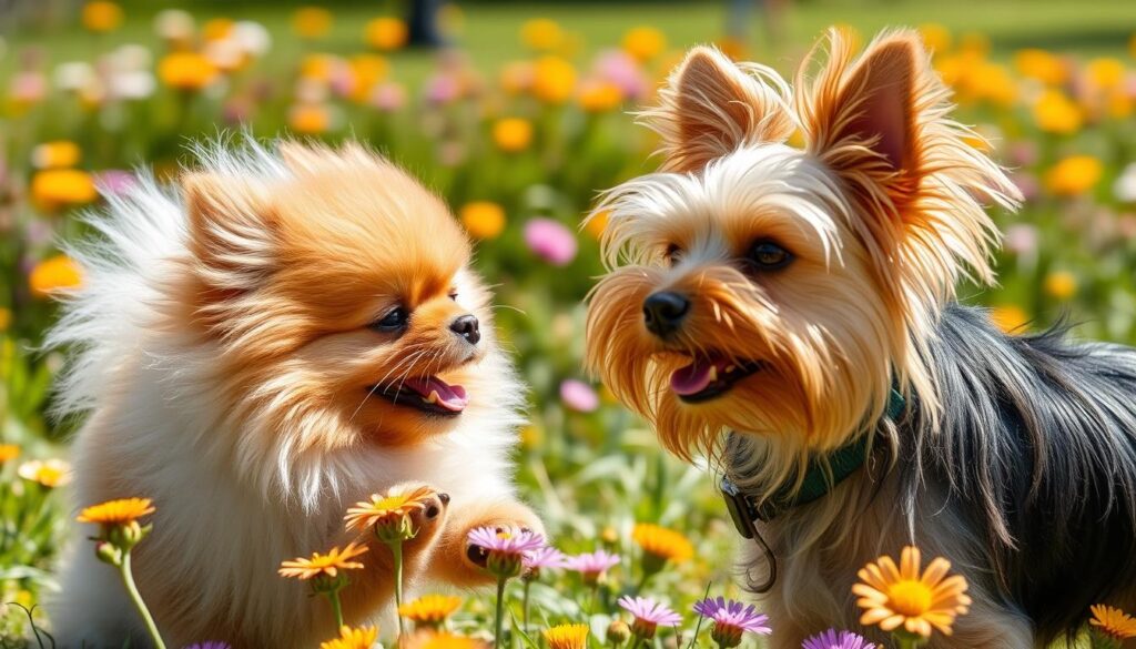 Pomeranian and Yorkshire Terrier